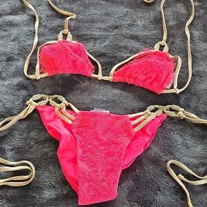 Elegant Pink Lace Bikini Set